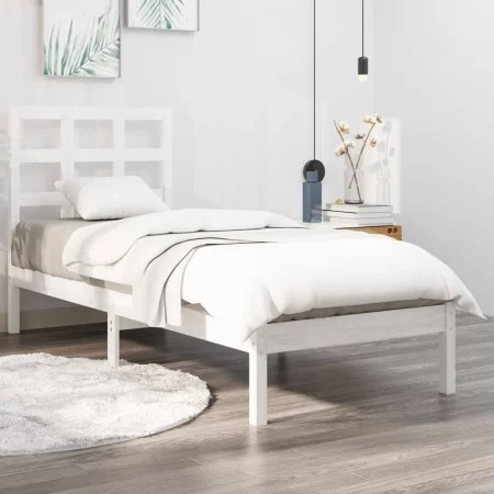 White single solid wood bed frame 75x190 cm by , Beds and slatted bases - Ref: Foro24-3105431, Price: 92,35 €, Discount: %