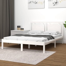 Estructura de cama de madera maciza blanca 140x200 cm de , Camas y somieres - Ref: Foro24-3105536, Precio: 143,07 €, Descuent...