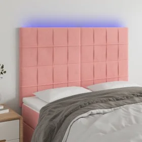 Pink velvet headboard with LED lights 144x5x118/128 cm by , Headboards and footboards - Ref: Foro24-3122477, Price: 119,28 €,...
