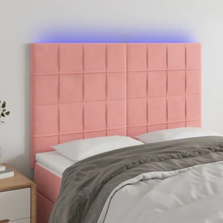 Pink velvet headboard with LED lights 144x5x118/128 cm by , Headboards and footboards - Ref: Foro24-3122477, Price: 119,28 €,...