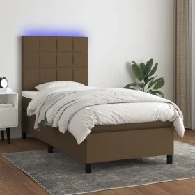 Box spring bed mattress LED lights dark brown fabric 100x200cm by , Beds and slatted bases - Ref: Foro24-3134856, Price: 365,...