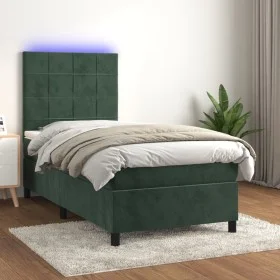 Box spring bed with mattress and LED dark green velvet 90x190 cm by , Beds and slatted bases - Ref: Foro24-3136098, Price: 32...