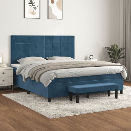 Cama box spring con colchón terciopelo azul oscuro 160x200 cm de , Camas y somieres - Ref: Foro24-3137855, Precio: 579,77 €, ...