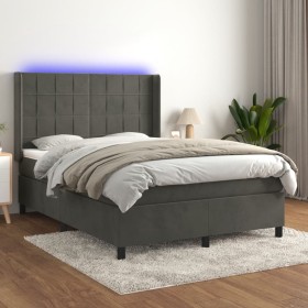 Cama box spring colchón y LED terciopelo gris oscuro 140x190 cm de , Camas y somieres - Ref: Foro24-3139560, Precio: 507,82 €...
