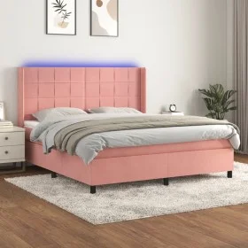 Cama box spring colchón y LED terciopelo rosa 160x200 cm de , Camas y somieres - Ref: Foro24-3139576, Precio: 544,10 €, Descu...