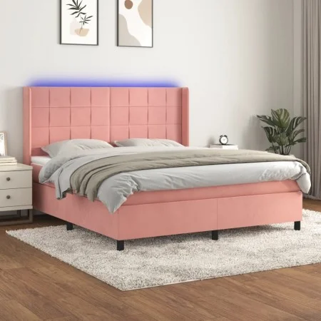 Boxspringbett mit Matratze und LED-Rosa-Samt 160x200 cm von , Betten und Lattenroste - Ref: Foro24-3139576, Preis: 544,10 €, ...
