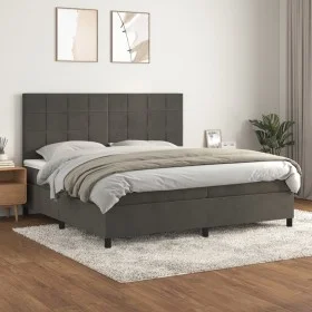 Box spring bed with dark gray velvet mattress 200x200 cm by , Beds and slatted bases - Ref: Foro24-3143044, Price: 603,29 €, ...