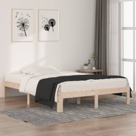 Estructura de cama de matrimonio madera maciza 135x190 cm de , Camas y somieres - Ref: Foro24-810340, Precio: 89,13 €, Descue...