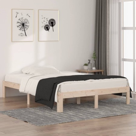 Estructura de cama de matrimonio madera maciza 135x190 cm de , Camas y somieres - Ref: Foro24-810340, Precio: 89,13 €, Descue...