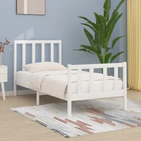 Estructura de cama madera maciza individual blanco 75x190 cm de , Camas y somieres - Ref: Foro24-3105186, Precio: 121,01 €, D...