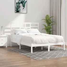 Estructura de cama doble pequeña madera maciza blanca 120x190cm de , Camas y somieres - Ref: Foro24-3105766, Precio: 119,28 €...