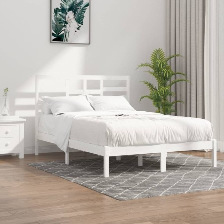 Estructura de cama doble pequeña madera maciza blanca 120x190cm de , Camas y somieres - Ref: Foro24-3105766, Precio: 120,95 €...