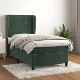 Cama box spring con colchón terciopelo verde oscuro 90x200 cm de , Camas y somieres - Ref: Foro24-3129192, Precio: 377,71 €, ...