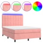 Cama box spring colchón y LED terciopelo rosa 140x190 cm de , Camas y somieres - Ref: Foro24-3136124, Precio: 492,63 €, Descu...