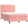 Cama box spring colchón y LED terciopelo rosa 140x190 cm de , Camas y somieres - Ref: Foro24-3136124, Precio: 492,63 €, Descu...