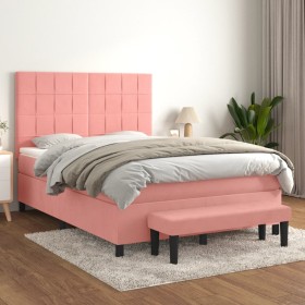 Cama box spring con colchón terciopelo rosa 140x200 cm de , Camas y somieres - Ref: Foro24-3137850, Precio: 522,05 €, Descuen...