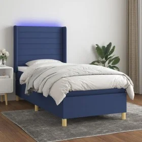 Box spring bed mattress and LED lights blue fabric 90x190 cm by , Beds and slatted bases - Ref: Foro24-3138923, Price: 333,85...