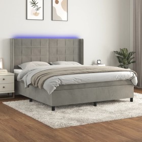 Cama box spring colchón y LED terciopelo gris claro 160x200 cm de , Camas y somieres - Ref: Foro24-3139571, Precio: 556,19 €,...