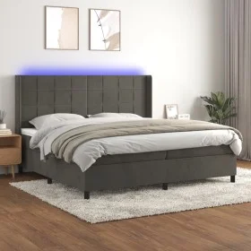Cama box spring colchón y LED terciopelo gris oscuro 200x200 cm de , Camas y somieres - Ref: Foro24-3139584, Precio: 617,96 €...