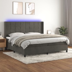 Cama box spring colchón y LED terciopelo gris oscuro 200x200 cm de , Camas y somieres - Ref: Foro24-3139584, Precio: 629,20 €...