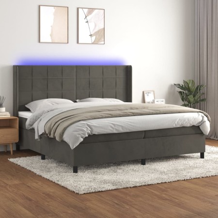 Cama box spring colchón y LED terciopelo gris oscuro 200x200 cm de , Camas y somieres - Ref: Foro24-3139584, Precio: 629,20 €...