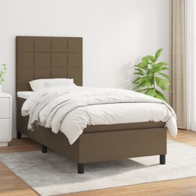 Cama box spring con colchón tela marrón oscuro 100x200 cm de , Camas y somieres - Ref: Foro24-3141756, Precio: 352,39 €, Desc...