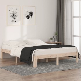 Estructura de cama de madera maciza de pino 140x190 cm de , Camas y somieres - Ref: Foro24-810345, Precio: 94,86 €, Descuento: %
