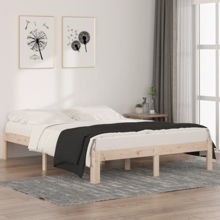Estructura de cama de madera maciza de pino 140x190 cm de , Camas y somieres - Ref: Foro24-810345, Precio: 94,86 €, Descuento: %