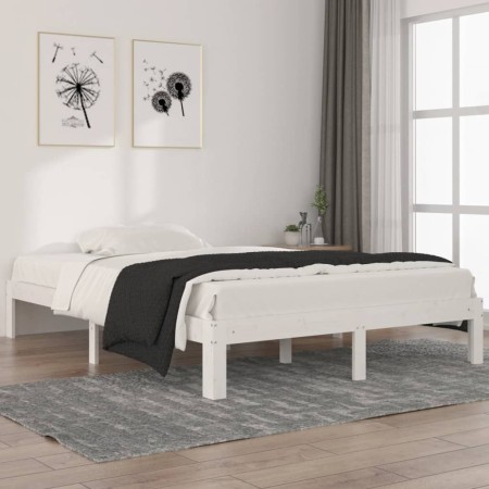 Estructura de cama madera maciza de pino blanca 140x200 cm de , Camas y somieres - Ref: Foro24-810366, Precio: 106,89 €, Desc...