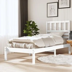 Estructura de cama madera maciza de pino blanco 75x190 cm de , Camas y somieres - Ref: Foro24-3100984, Precio: 96,78 €, Descu...