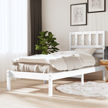 Estructura de cama madera maciza de pino blanco 75x190 cm de , Camas y somieres - Ref: Foro24-3100984, Precio: 99,52 €, Descu...