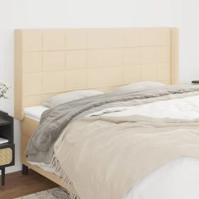Cabecero con orejas de tela color crema 163x16x118/128 cm de , Cabeceros y pies de cama - Ref: Foro24-3119591, Precio: 124,10...