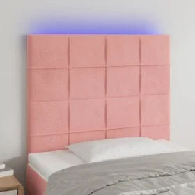 Rosafarbenes Samtkopfteil mit LED-Leuchten, 80 x 5 x 118/128 cm von , Kopf- und Fußteile - Ref: Foro24-3122459, Preis: 71,33 ...