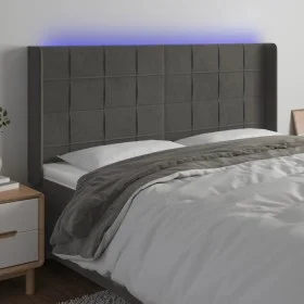 Dunkelgraues Samtkopfteil mit LED 203x16x118/128 cm von , Kopf- und Fußteile - Ref: Foro24-3124115, Preis: 128,34 €, Rabatt: %