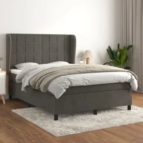 Box spring bed with dark gray velvet mattress 140x190 cm by , Beds and slatted bases - Ref: Foro24-3129208, Price: 502,51 €, ...