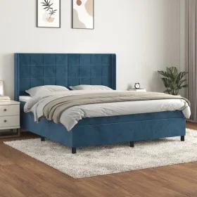 Box spring bed with dark blue velvet mattress 160x200 cm by , Beds and slatted bases - Ref: Foro24-3132691, Price: 558,05 €, ...