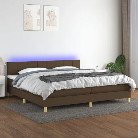 Box spring bed with LED mattress dark brown fabric 200x200 cm by , Beds and slatted bases - Ref: Foro24-3133744, Price: 593,7...