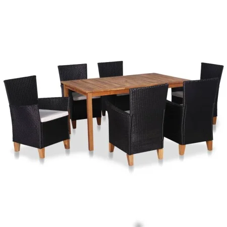 Set de comedor de jardín 7 pzas ratán sintético negro y marrón de vidaXL, Conjuntos de jardín - Ref: Foro24-44101, Precio: 49...