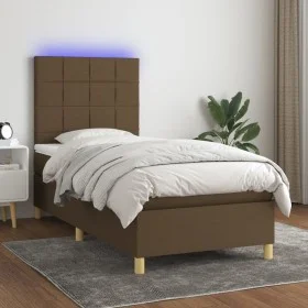 Box spring bed mattress LED lights dark brown fabric 100x200cm by , Beds and slatted bases - Ref: Foro24-3135416, Price: 366,...
