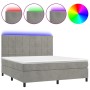 Cama box spring colchón y LED terciopelo gris claro 160x200 cm de , Camas y somieres - Ref: Foro24-3136131, Precio: 538,85 €,...