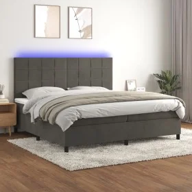 Box spring bed with mattress and LED dark gray velvet 200x200 cm by , Beds and slatted bases - Ref: Foro24-3136144, Price: 61...