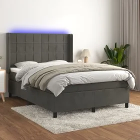 Box spring bed with mattress and LED dark gray velvet 140x200 cm by , Beds and slatted bases - Ref: Foro24-3139566, Price: 47...