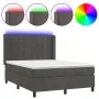 Box spring bed with mattress and LED dark gray velvet 140x200 cm by , Beds and slatted bases - Ref: Foro24-3139566, Price: 47...
