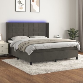 Cama box spring colchón y LED terciopelo gris oscuro 160x200 cm de , Camas y somieres - Ref: Foro24-3139572, Precio: 543,51 €...