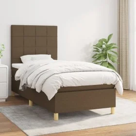 Cama box spring con colchón tela marrón oscuro 100x200 cm de , Camas y somieres - Ref: Foro24-3142316, Precio: 353,85 €, Desc...