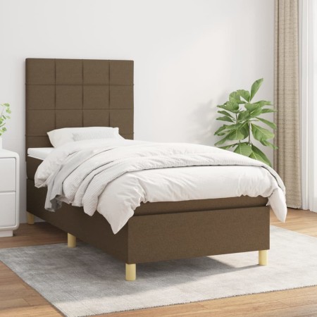 Cama box spring con colchón tela marrón oscuro 100x200 cm de , Camas y somieres - Ref: Foro24-3142316, Precio: 341,26 €, Desc...