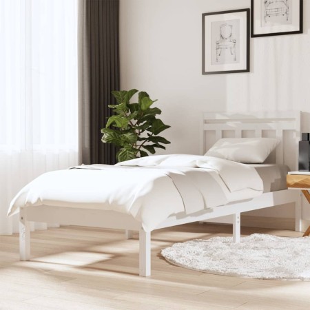 Estructura de cama individual de madera maciza blanco 90x190 cm de , Camas y somieres - Ref: Foro24-3100555, Precio: 93,67 €,...