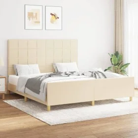 Bettgestell mit cremefarbenem Stoffkopfteil 160x200 cm von , Betten und Lattenroste - Ref: Foro24-3125070, Preis: 226,56 €, R...