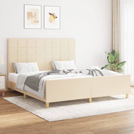 Estructura de cama con cabecero de tela color crema 160x200 cm de , Camas y somieres - Ref: Foro24-3125070, Precio: 215,31 €,...