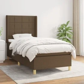 Box spring bed with dark brown fabric mattress 100x200 cm by , Beds and slatted bases - Ref: Foro24-3131972, Price: 363,90 €,...